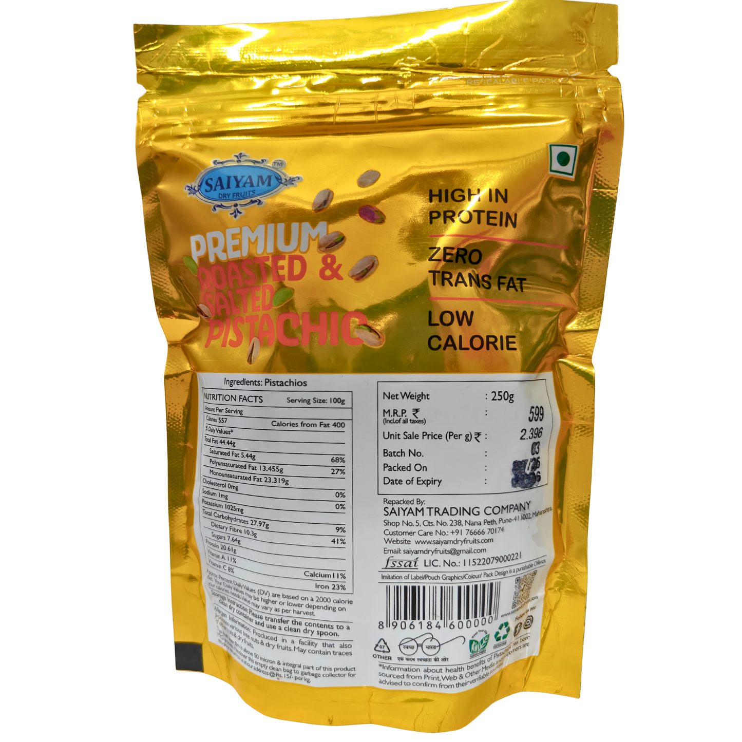 Premium Roasted & Salted Pistachios – 250g - High Protein, Low Calorie Snack
