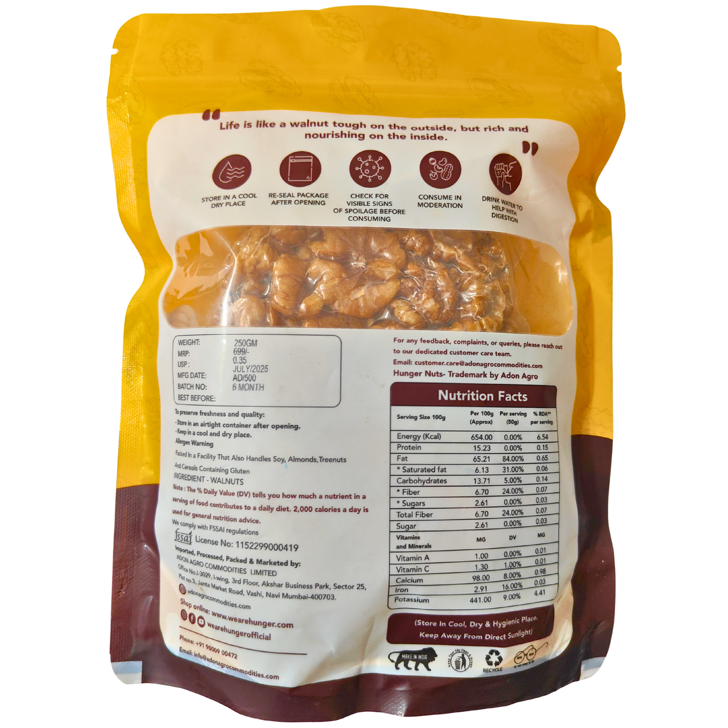 Hunger Nuts Walnut Kernels – Premium Quality, 250g Pack